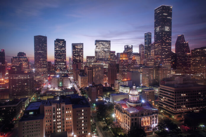Vista notturna di Houston