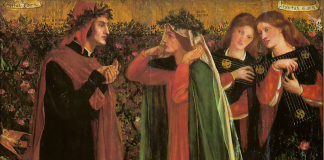 Particolare del saluto di Dante a Beatrice, realizzato da Dante Gabriel Rossetti