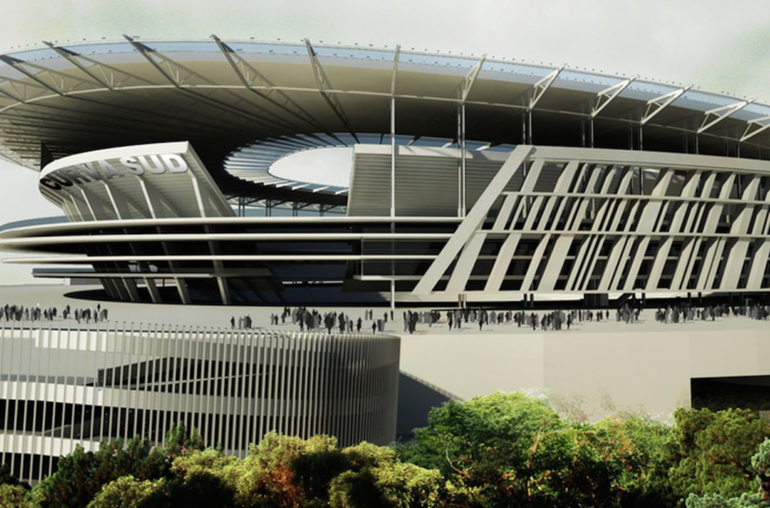 Un rendering del progetto dello stadio della Roma a Tor di Valle